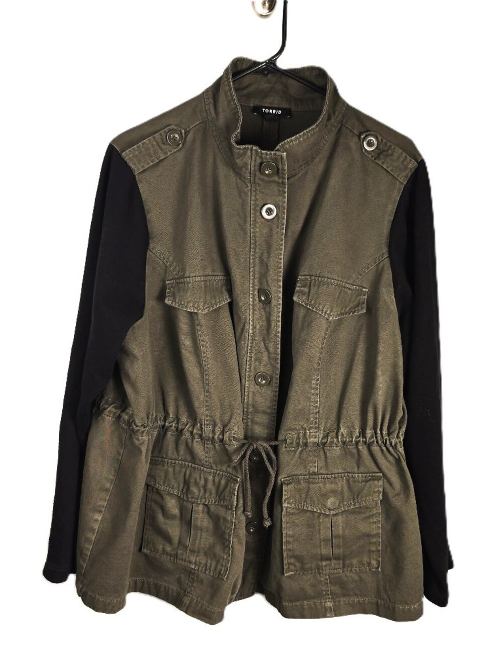Torrid Army Green Jacket Women's Size 3X Black French Terry Sleeves Cargo Fall